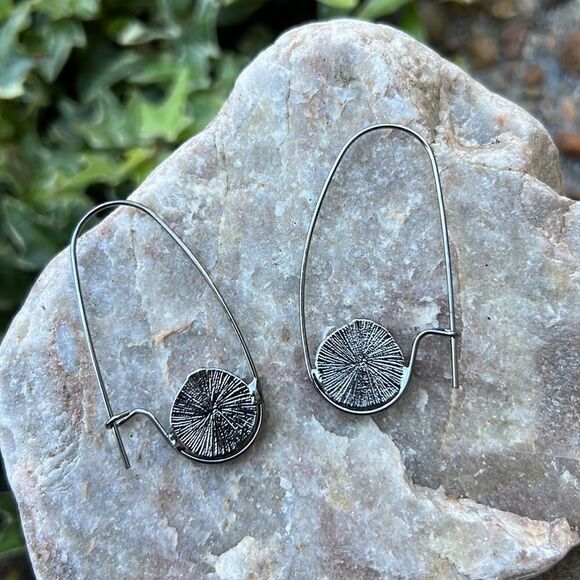 Round Moonstone Dangle Earrings Vintage Retro Alloy Silver Plated Boho Hippie - Picture 4 of 5